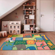 卡通动物儿童房地毯卧室，床边毯可爱动漫，宝宝地垫彩色色块爬行垫