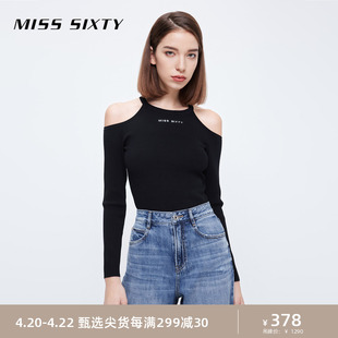 misssixty套头针织衫女气质上衣，露肩小性感，修身显瘦辣妹装