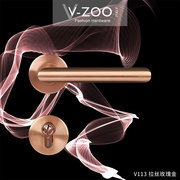 vzoo304不锈钢卧室门锁拉丝，玫瑰金房门把手金色，室内静音木门拉手