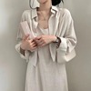 韩国chic秋季法式复古气质减龄棉麻吊带连衣裙+衬衫，外套两件套女