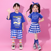 六一儿童啦啦队演出服，小学生运动会服装蓝色幼儿园，女童爵士舞表演