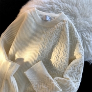 纯色毛衣男款圆领秋冬季提花，设计感小众，打底衫宽松潮牌羊毛衫外套