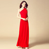 红色晚礼服女2023单肩斜肩，气质修身宴会，主持人年会连衣裙长款