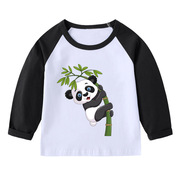 学生童装春秋中大童女孩男童班服长袖T恤动物印花 熊猫竹叶衣服