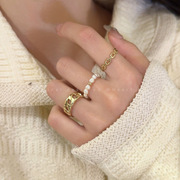 三件套珍珠链条戒指女时尚个性网红闺蜜食指戒轻奢高级感尾戒指环