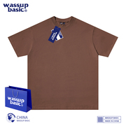 WASSUP BASIC咖啡色240g重磅短袖t恤男纯棉纯色多巴胺半袖打底衫