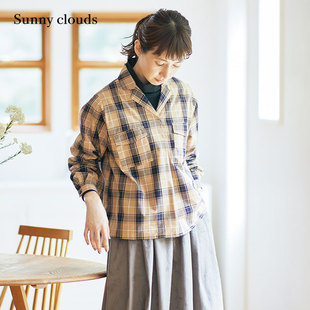 Sunny clouds Shuttle Notes日本面料 女式纯棉宽松格子罩衫