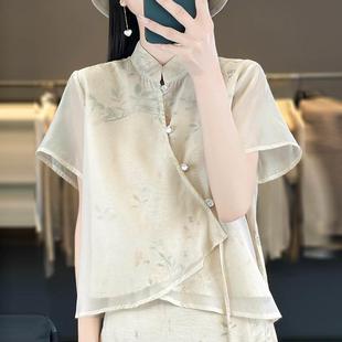 夏季真丝缎面套装女印花宽松两件套中国风时尚，半身裙桑蚕丝上衣