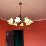 欧式客厅吊灯卧室美式乡村风格民国复古田园灯新中式实木彩绘灯具