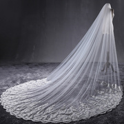韩式浪漫蕾丝长拖尾镶嵌水钻，软纱头纱3.8米超长新娘结婚头纱