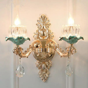 欧式水晶壁灯陶瓷双单头壁灯卧室，客厅背景墙壁灯，法式床头过道壁灯
