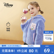 迪士尼童装女童加绒外套，2024春秋加厚冬装，上衣儿童舒棉绒保暖