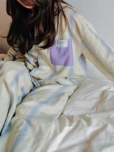 VM原创设计小舒服原创设计家居服纯棉睡衣长袖纯色条纹两件套拼色