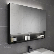 黑色不锈钢浴室镜柜壁挂镜箱带灯卫生间单独挂墙式镜子置物架