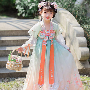 儿童汉服女童夏季超仙连衣裙古装衣服中国风儿，童女古代仙女襦裙潮