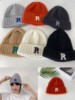 韩国进口秋冬新时尚R字母安哥拉兔毛保暖尖顶护耳针织毛线帽