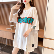 欧货大版短袖t恤女夏装2023年韩版宽松显瘦中长款上衣服ins潮