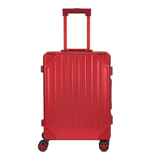 新全铝竖纹大红行李旅行箱，24寸镁铝合金万向轮，拉杆登机箱20寸男女