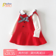 小女童宝宝公主裙子春装红色，婴儿背心连衣裙两件套装1岁衣服春秋2