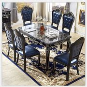 新欧式实木餐桌一桌六椅法式新古典黑色亮光烤漆大理石面奢华