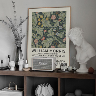 港画威廉莫里斯装饰画现代客厅摆件美式复古挂画绿色海报墙壁油画