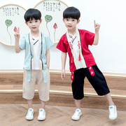 唐装汉服男童夏装套装，中国风两件套改良幼儿园，表演服少爷装男孩潮