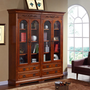 美式实木组合书柜家用两门储物柜欧式复古书房家具客厅玻璃门书橱