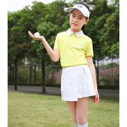 夏季zg6高尔夫服装女童套装黄色，儿童翻领t恤网球裙防走光短裙子