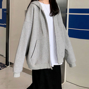 秋季灰色卫衣女2024韩版时尚开衫连帽外套学生宽松运动上衣服