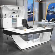 白色烤漆老板桌时尚简约大班台总裁经理主管办公桌科技感桌椅组合