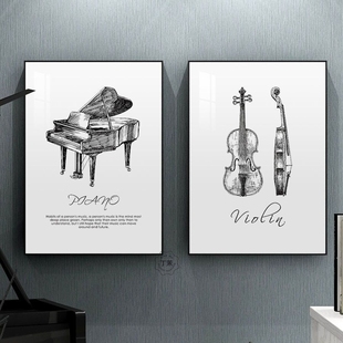 音乐教室装饰画琴行背景墙，钢琴小提琴吉他，挂画乐器结构分解图壁画