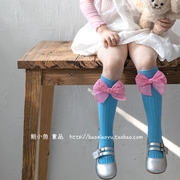 鲍小鱼2024春季女童公主爱心蕾丝碎花蝴蝶结直筒棉袜中筒袜子