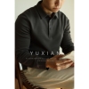 yuxian高端空气层棉长袖polo衫，重磅t恤翻领男士纯色商务四季秋冬