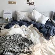 拼色四件套纯棉全棉夏季床上三件套宿舍床单被套纯色简约床笠被罩