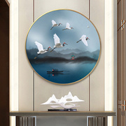 现在中式钻石画，2021客厅圆形点贴砖十字绣客厅，山水风景仙鹤钻