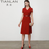天兰时装女士中国红连衣裙收腰修身气质显瘦