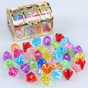 儿童钻石宝石玩具仿水晶女孩塑料亚克力七彩色，公主城堡宝箱宝藏