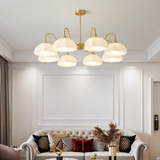 法式客厅吊灯奶油风灯具北欧田园花朵全铜灯美式复古卧室餐厅吊灯