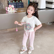 女童时尚套装夏季2024宝宝夏装儿童短袖薄款新中式国风两件套