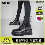MIO米奥冬款靴子弹力靴切尔西靴黑色袜子靴厚底马丁靴女靴小皮靴
