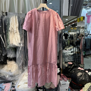 欧洲站2023法式粉色气质连衣裙夏季休闲宽松直筒大码长裙子潮