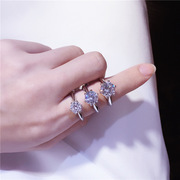 韩版925纯银六爪高托戒指钻戒，女123克拉仿真高碳钻结婚求婚戒