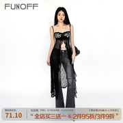 funoff热辣猎手#复古豹纹蕾丝叠穿荷叶边拼接吊带性感透视上衣女