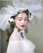 摄影道具外景旅拍个性婚纱帽子，复古网纱头饰夸张森系新娘写真帽子
