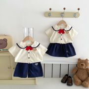 夏季儿童学院风套装，0-6岁女童韩版洋气小熊，衬衣男童短裤两件套潮