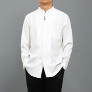 百福龙中国风立领刺绣长袖衬衫 高档天丝中式男唐装衬衣