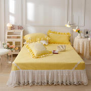 韩式小仙女黄色全棉床裙单件1.5m床罩加厚宿舍床垫双人1.8米床单