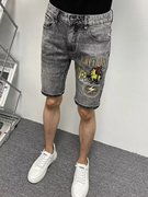 高级感刺绣男士短裤夏季潮牌薄弹力修身韩版小直筒牛仔裤五分马裤