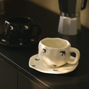 燕子陶瓷亚光咖啡杯，碟子日式禅意红茶杯子，北欧ins设计师下午茶