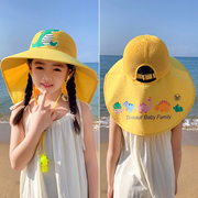 儿童防晒帽夏季女孩大檐遮阳披肩帽户外防紫外线男童太阳帽护颈帽